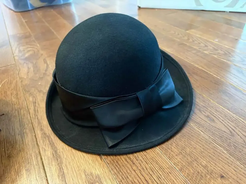 Baxter Wells Wool Bowler Hat Black Satin Bow Cloche
